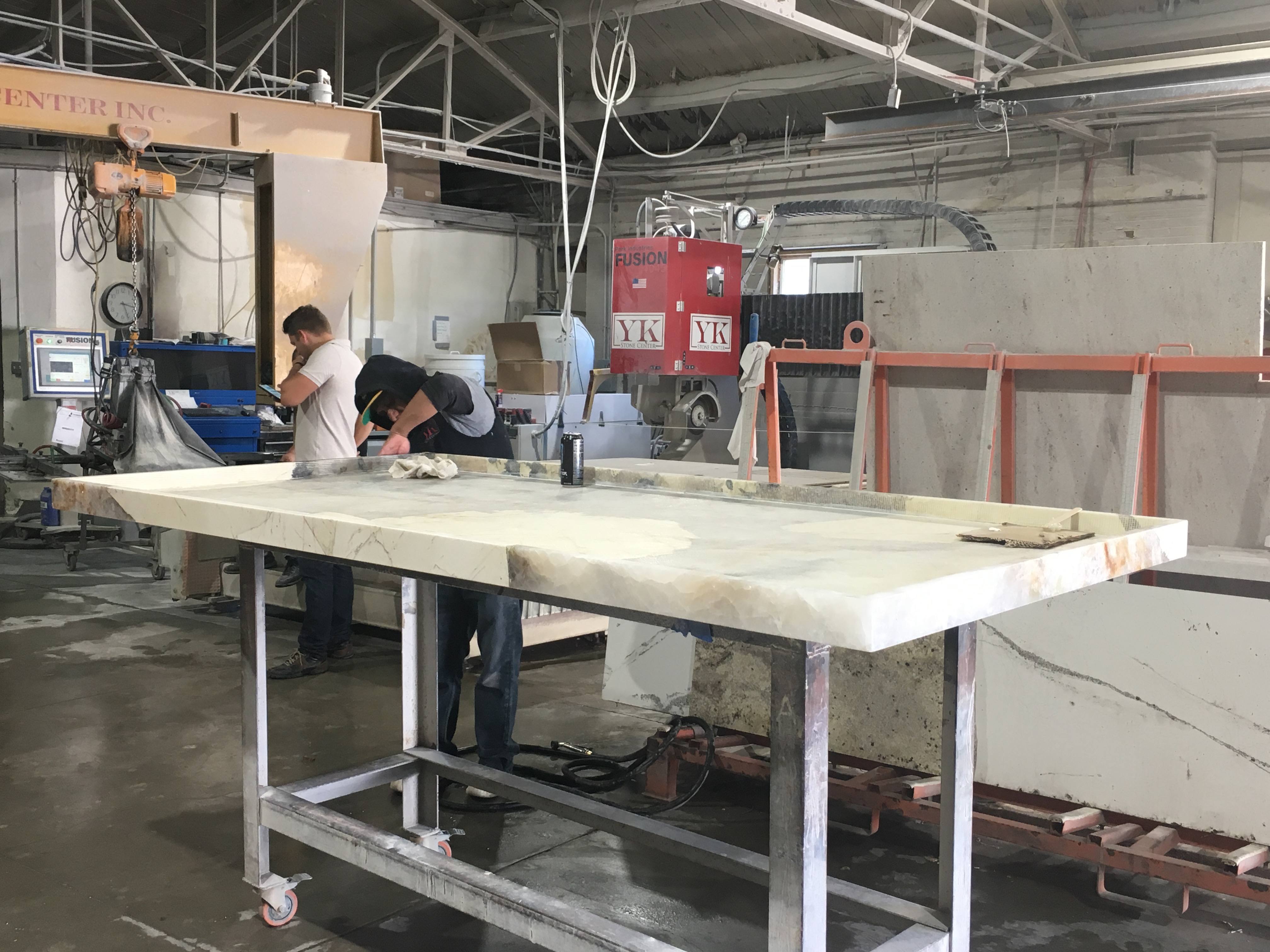 YK Stone Center fabrication shop denver, patagonia kitchen island fab shop