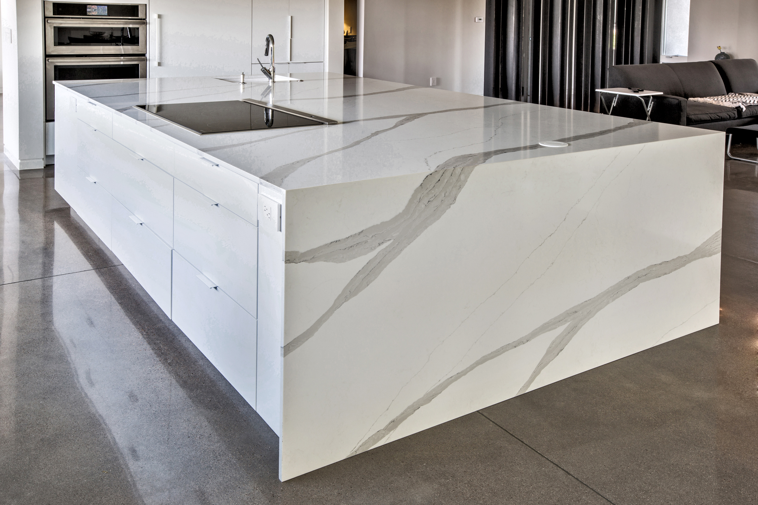 2cm Arabescato quartz pental surfaces, yk stone center denver co, fabrication and installation company denver.